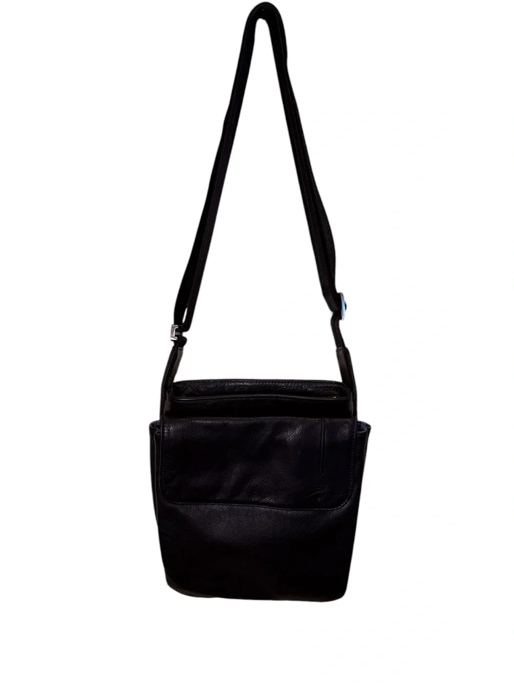 Tumi Minimalist Durable Black Leather Messenger Crossbody Travel Commuter Bag
